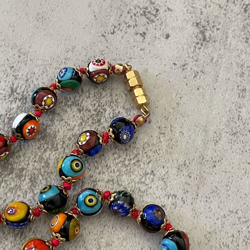 Vintage Murano Mille Fiori 7mm Hand Blown Glass Beads Strand Necklace 18" - Picture 5 of 6